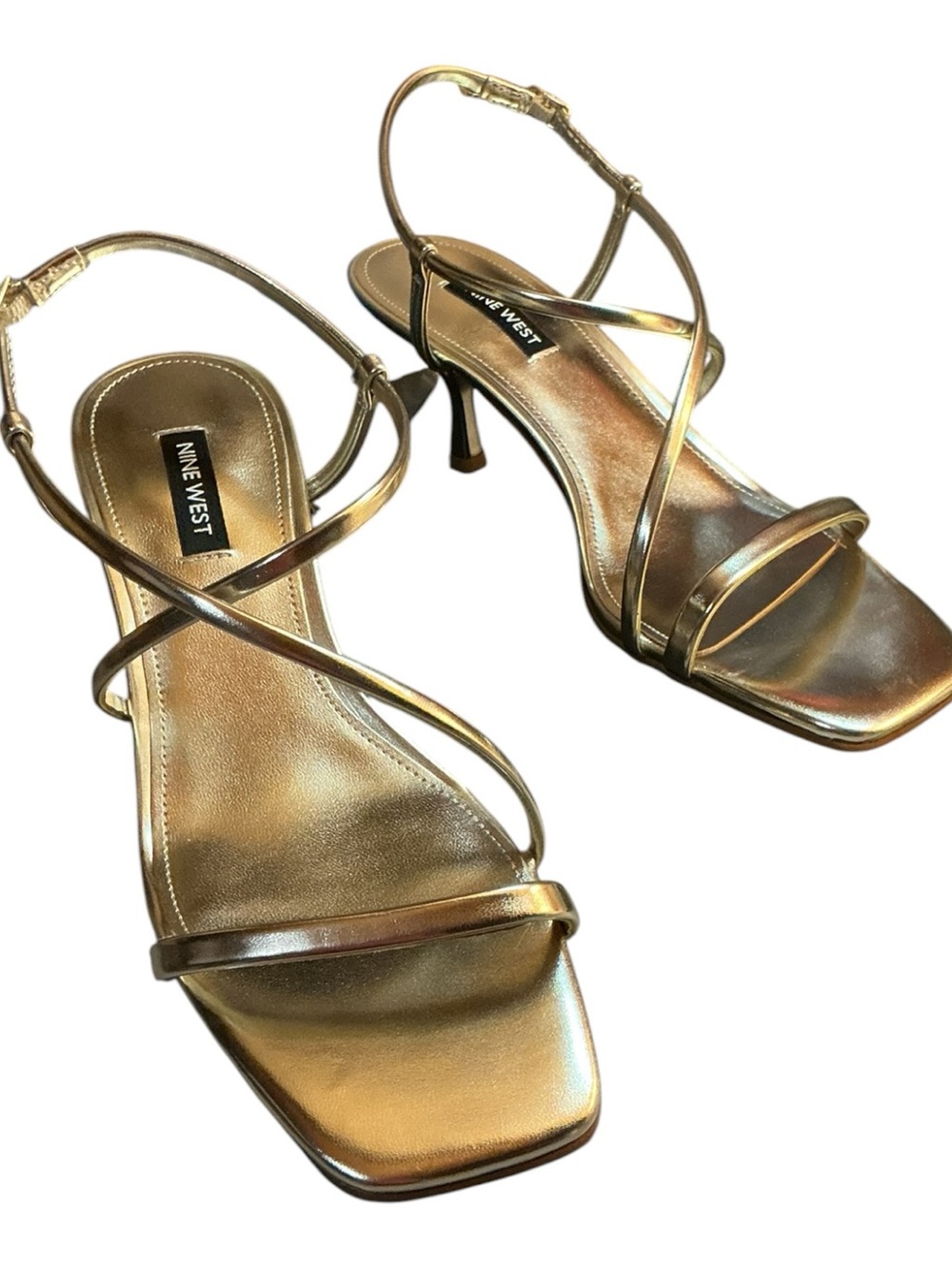 💟Nine West Women's Gold Hanni Heeled Sandal SIZE:8.5M